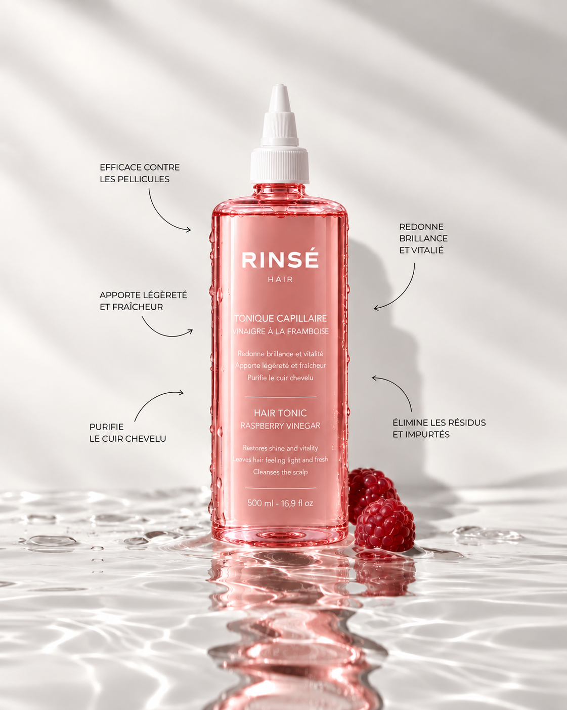 Les bénéfices du tonique capillaire RINSÉ au vinaigre à la framboise